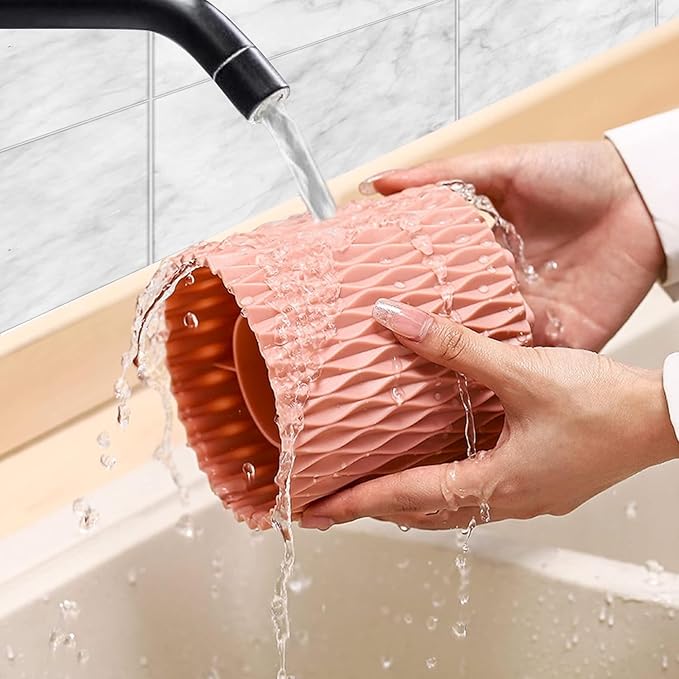 Makeup Brush Holder Organizer-360° Rotating Makeup Brush Storage,Pencil Pen Holder Cup,Desk Accessories,5 Slot Make up Brushes Cup, for Vanity Desktop Bathroom Countertop (Pink)