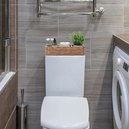 Water Hyacinth Toilet Tank Basket for Toilet Paper Rolls Wicker Baskets for Shelves Tampon Storage for Bathroom 3 Dividers (Large Compartment 16.5inch x 5.5inch x 3.5inch)
