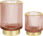 Makeup Brush holder Organizer, Crystal Glass Toothbrush Holders, Striped Make Up Brush Holder for Vanity, Pen Holder for Desk, Vase -Pink (S+L)