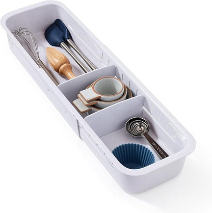 YouCopia DrawerFit Expandable Kitchen Drawer Organizer: Sliding Storage Tray for Utensils & Accessories in Deep Drawers, Expandable 15–23" wide, White Speckled BPA-free