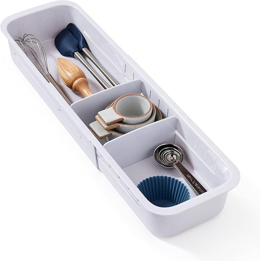 YouCopia DrawerFit Expandable Kitchen Drawer Organizer: Sliding Storage Tray for Utensils & Accessories in Deep Drawers, Expandable 15–23" wide, White Speckled BPA-free