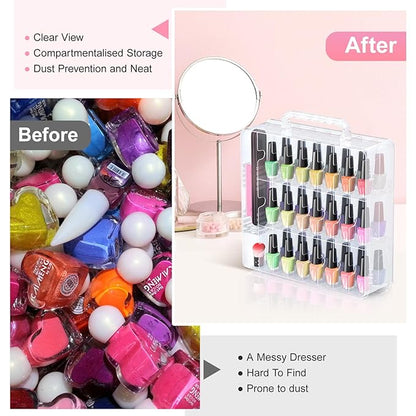 Beloving 2pcs Nail Polish Organizer, Portable 48 Bottles Clear Nail Polish Holder with Adjustable Divider, Gel Nail Polish Storage Double Side Nail Polish Organizer Case for Nail Tech