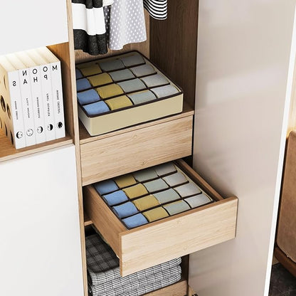 Joyoldelf Sock Drawer Organizer Divider Underwear Organizer 16-cell Fabric Dresser Drawer Organizers Storage Boxes for Socks Lingerie, Handkerchiefs, Ties (Beige)