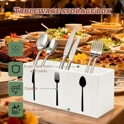 Acrylic Cutlery Storage Organizer Bin,3 Section Silverware Caddy with Spoon Fork Organizer, Clear Plastic Utensil Holder for Kitchen Countertop, Cabinet, Dining Room (White)