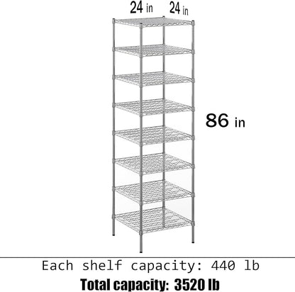 24" Deep x 24" Wide x 86" Height Wire Shelving Kit | 8-Tier | NSF Commercial Storage Rack Unit