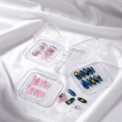 12 Pcs Press on Nail Storage Box with 60 Pcs Double Sided Adhesive Tapes, Nail Packaging Boxes Fake Nail Display Case Crystal Clear Nail Storage Box with Gift Box for Nail Art Business Nail Salon