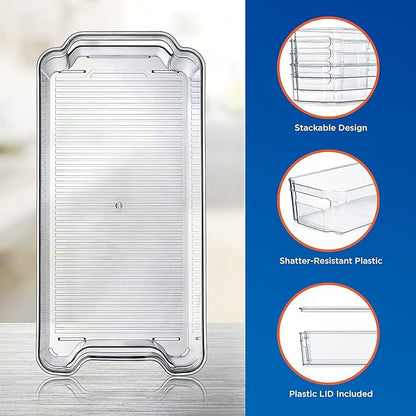 NutriChef Refrigerator Organizer Bins 6-Piece - Plastic Storage Bins with Egg Holder - For Fridge, Freezer, Kitchen, Cabinet, Countertops, Pantry - Stackable Food & Drink Containers, 14.5"x7" - Clear