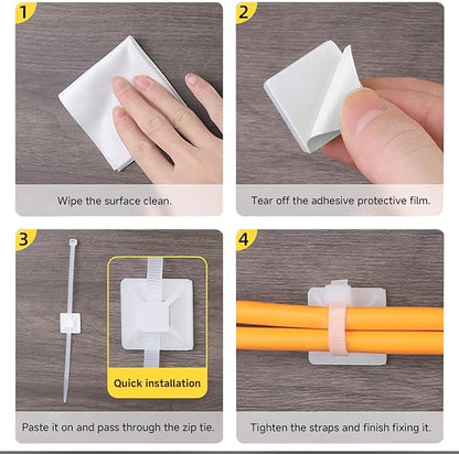 200Pcs Adhesive Zip Tie Mount, 1/2in White Cable Tie Mount, Plastic Zip Tie Mounting Squares, Sturdy Zip Tie Sticky Mounting Pads for Cable Organizer (White, 1/2"-200pcs)