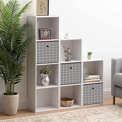 Foldable Storage Cubes Bins,11 Inch Cloth Storage Cube Fabric Storage Box Cubes Organizer Baskets with Dual Handles for Home Organizer Set of 3 (Grey grid)