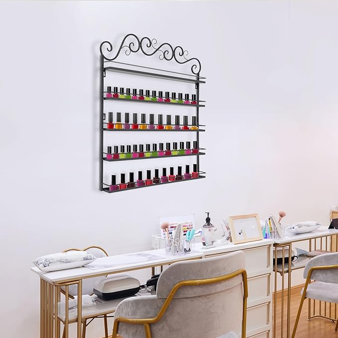 AngelcityCC 5 Tier Wall Mounted Metal Rack Shelf Versatile Organizer for Nail Polish Essential Oils for Home Nail Salon Spa Shops