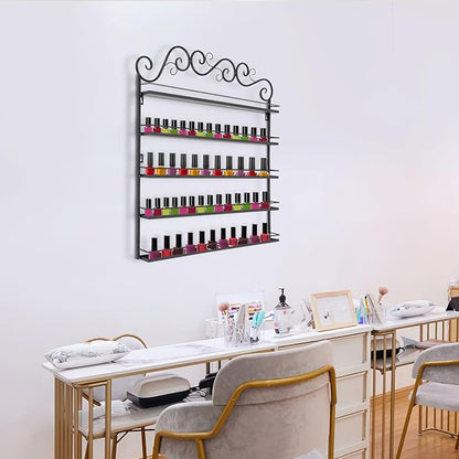 AngelcityCC 5 Tier Wall Mounted Metal Rack Shelf Versatile Organizer for Nail Polish Essential Oils for Home Nail Salon Spa Shops