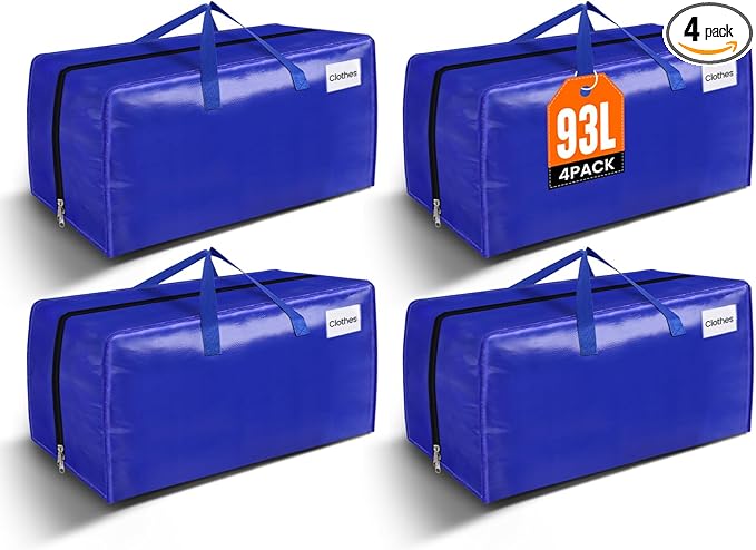 BlissTotes Moving Bags, Heavy Duty Moving Supplies & Storage Bags, Extra Large Packing Bags, Boxes with Tag Pockets, Collapsible Fold Flat Storage Totes, Alternative to Box and Bin, 93L, 4 Packs