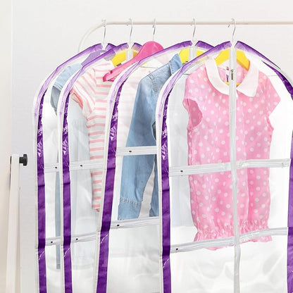 3 Pack Clear Kids Dance Costume Garment Bag Garment Bags for Hanging Clothes, PVC Dance Costume Bags with Rack Organizer with Zipper Pockets for Travel Storage Kids Girls
