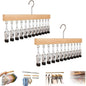 Closet Organizer with 10 Clips, Space Saving Hanging Closet Organizer, Legging Hanger for Closet Organizer with 10 Clip for Storing Jeans, Legging, Shorts (Wood-12 Clips, 2PCS)