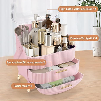 Makeup Organizer for Vanity, Large Capacity Skincare Cosmetic Organizer Countertop with 2 Drawers, Cosmetic Display Cases Makeup Storage Box for Bedroom, Bathroom, Ideal Gifts for Women(Pink)