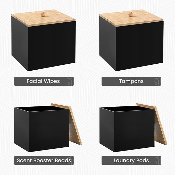 Puricon Acrylic Disposable Facial Towels Holder, Storage Bin with Wood Lid Compatible with Clean Skin Club Towel (NOT Included), Face Towelettes Container for Bathroom Counter -Blackacrylic