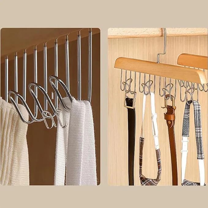 Anti Slip Multi Hook Coat Rack Storage Hangers, Wooden Belt Hanger for Closet with 8 Hooks, Anti Slip Multi Hook Coat Rack, Multifunctional Hanger with Multiple Hooks for Ties, Scarves (A, One Size)