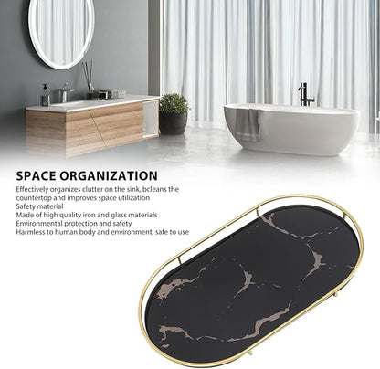 Oval Bathroom Organizer Tray Vanity Countertop Decor with Non-Slip Base for Towel Cosmetic Jewelry and Napkin Storage