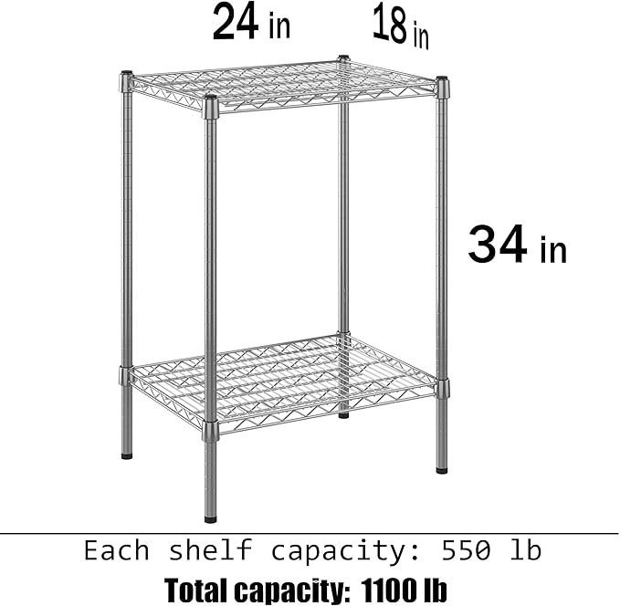 18" Deep x 24" Wide x 34" Height Wire Shelving Kit | 2-Tier | NSF Commercial Storage Rack Unit