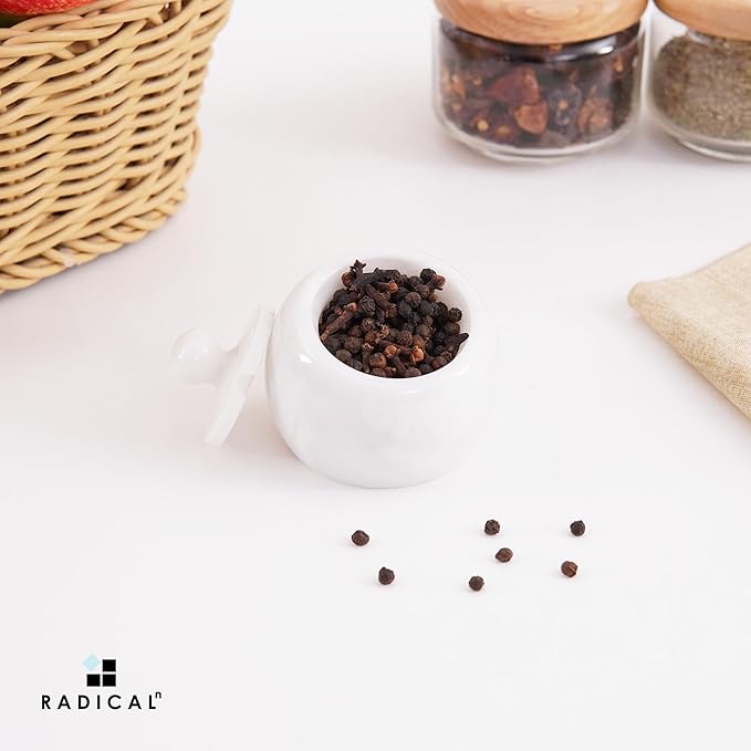 Radicaln Marble Salt Cellar with Lid 3" Inch White Salt Jar & Table Salt Storage For Kitchen Countertop, Ideal Salt Container, Salt Dish & Sugar Bowl For Table