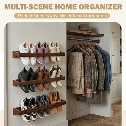 3 Pcs Wall Mounted Shoe Rack, 30 Inch Wall Mounted Shoes Storage Organizer Space Saving for Mudroom Entryway Closet