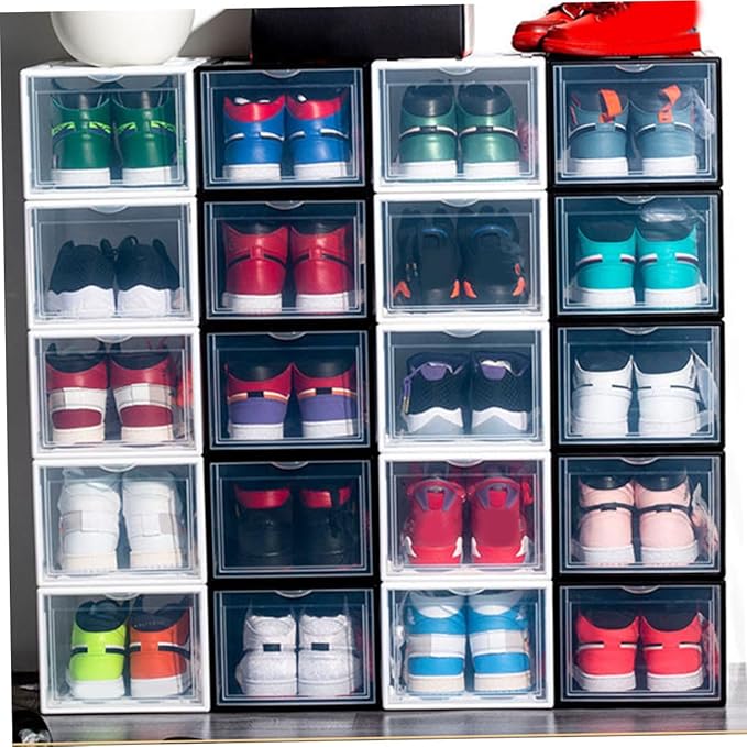 Luxshiny Plastic Basketball Shoe Box 36X26X20Cm White, Stackable Shoes Storage Container for Home Closet Organization