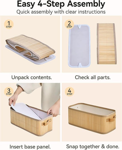 Narrow Storage Bins, Small Basket for Closet and Shelves, Bamboo Toilet Paper Storage Organizer with Handles for Countertop-Bathroom-Home Decor, 2-Pack