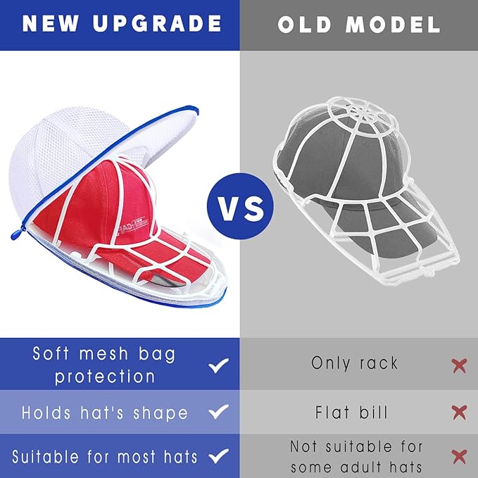 2 Pack Hat Washer Cage for Washing Machine, Baseball Cap Washing Cage, Hat Cleaner for Flat and Curved Ball Caps (Sapphire 2pcs)