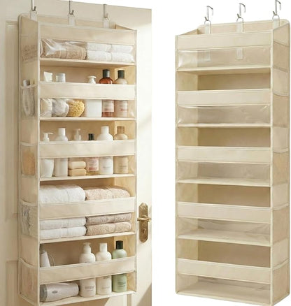 Over the Door Organizer 5-Shelf Closet Hanging Storage with 10 Mesh Pockets, 50 lbs Weight Capacity Door Organizer Hanging for Bathroom, Bedroom, Baby Nursery and Pantry, Ivory