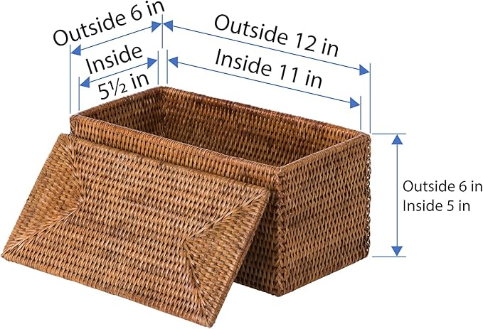 KOUBOO La Jolla Rattan Box, Toilet Roll Storage, Storage Boxes, Rattan Basket Decorative Boxes, Storage Container, Rectangular, Honey - Brown