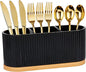 Countertop Silverware Holder, Silverware Caddy Organizer Holder for Forks, Spoons, Knives, Cutlery Caddy with 3 Compartments, Kitchen Utensil Holder for Party, Countertop, Black