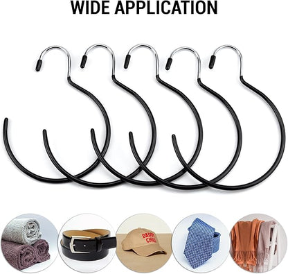 5 Pcs Scarf Ring Hangers Non-Slip Belt Holder With Hook - Organizers for Ties, Scarves, Belts, Tank Tops - Wardrobe Storage Rack Closet Accessory Hangers, Black