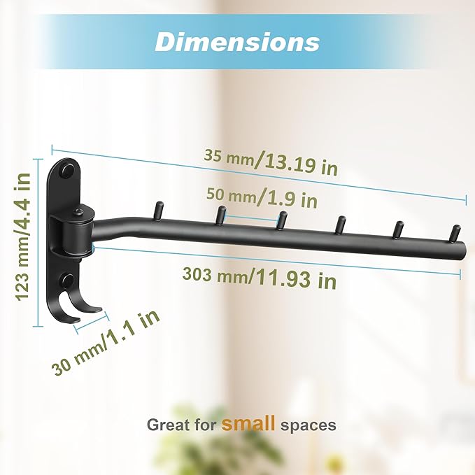 Alise Wall Mounted Drying Rack,Swivel Clothes Drying Rack Stainless Steel,Space Saving Clothes Hanger Rack,Heavty Duty Clothes Wall Drying Rack for Laundry Closet Bedroom/Bathroom,Matte Black