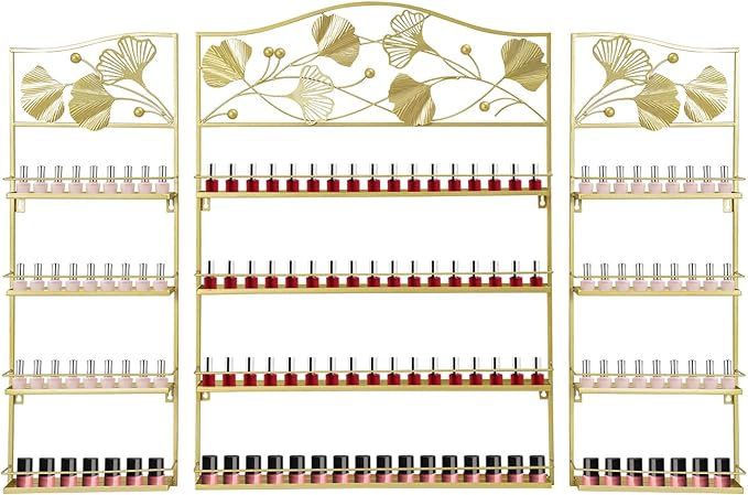 4 Tier Wall-Mounted Nail Polish Storage Racks 3PCS Metal Nail Polish Organizer Shelf for Wall Cosmetic Display Cases Perfume Lipstick Display Stand for Home Spa Nail Salon