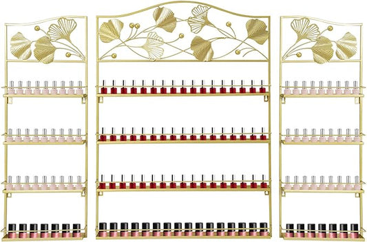 4 Tier Wall-Mounted Nail Polish Storage Racks 3PCS Metal Nail Polish Organizer Shelf for Wall Cosmetic Display Cases Perfume Lipstick Display Stand for Home Spa Nail Salon