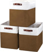 Bagnizer Large Fabric Storage Baskets | 50L Storage Bins, Decorative Linen Closet Baskets with Handles for Organizing, Shelf, Toys, Clothes, Home, Office, Nursery, 17x12x15Inches (Brown&White)