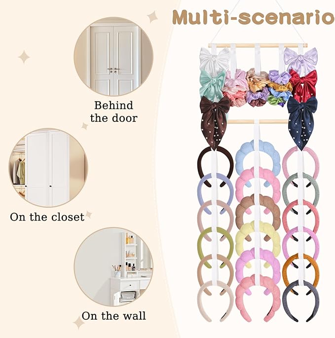 Headband Holder Hair Bow Organizer for Women,Elastic Bow Holder Hair Accessories Organizer Storage Large Capacity Wall Hanging Scrunchies Holder for Girls Bedroom Decor