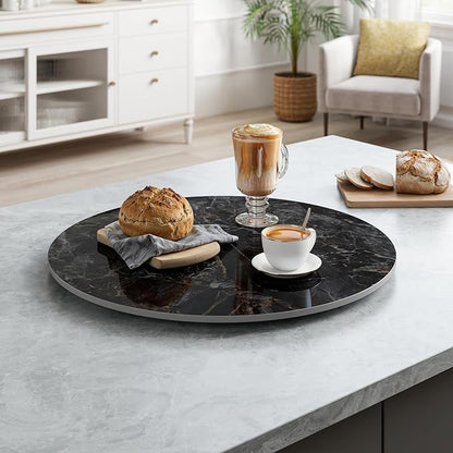 ZL ZELing 23.6" Lazy Susan Turntable – 360° Sinteredstone Silent Anti-Slip Turntable, Table Top Centerpiece for Kitchen, Pantry, Spice Rack, Refrigerator & Dining Table, Glossy Black