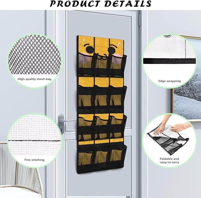 Bear Shoe Organizer Over The Door,Hanging Shoe Organizer,Over Door Shoe Organizer,Space Saving Hanging Storage Holder,Closet Rack Hanger with 12 Mesh Pockets for Home Decor