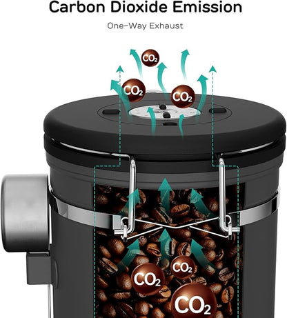 Coffee Gator Coffee Canister, 22oz Airtight Stainless Steel Kitchen Food Storage Container with Date-Tracker, CO2-Release Valve and Scoop for Beans, Grounds, Sugar, Cookies Jars, Tea, Cereal - Gray