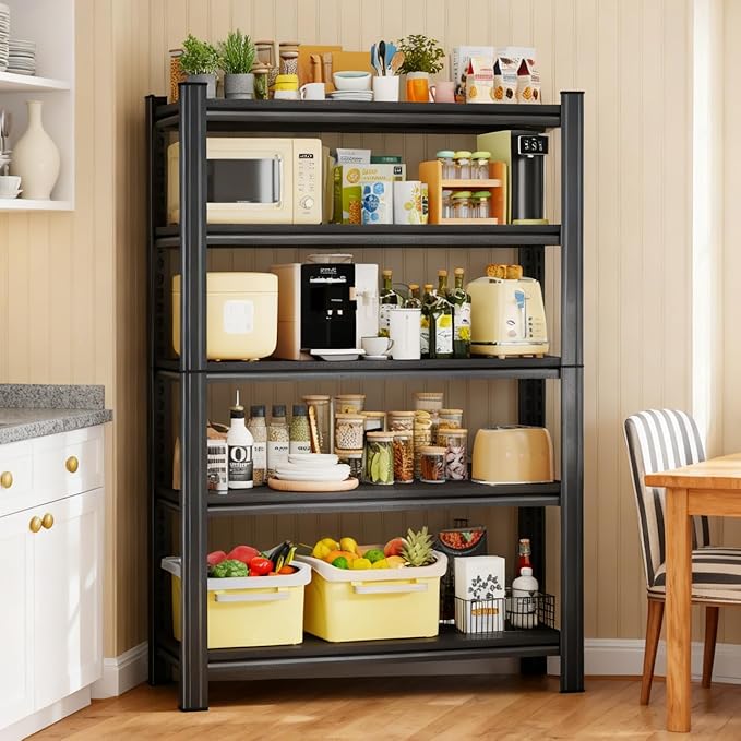 40" W x 71" H,5-Tier Metal Shelving Adjustable Kitchen Storage Rack Metal Storage Shelf Black Shelving Unit 2500LBS Shelvs for Kitchen Pantry Basement
