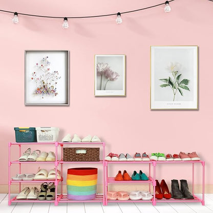 LNYZQUS 7-Tier Large Pink Shoe Rack, 24 -30 Pairs Tall Shoe Organizer Shelf, Kids Boots Stand Organizer For Garage Closet Entryway