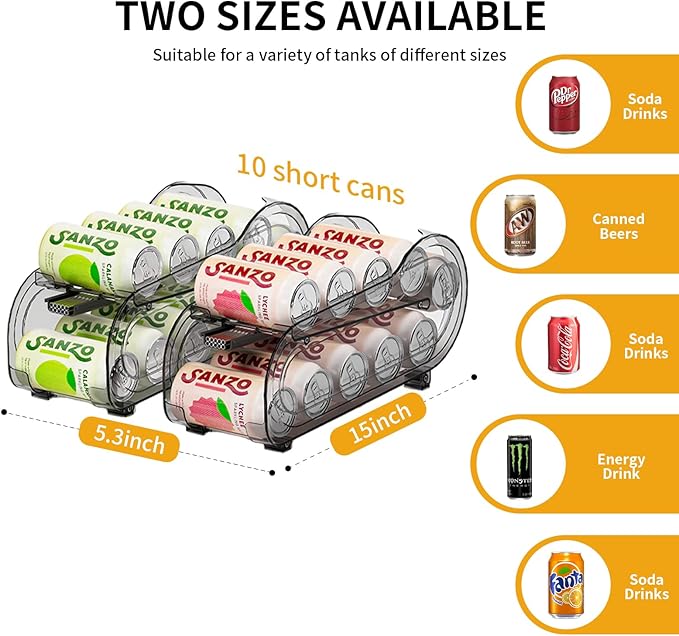 Drink Organizer for Fridge, Soda Can Organizer Dispenser for Refrigerator with Automatic Rolling,Organize Standard Size 11.15oz or 12oz Cans Drink,Save Space for Fridge、Kitchen、countertop