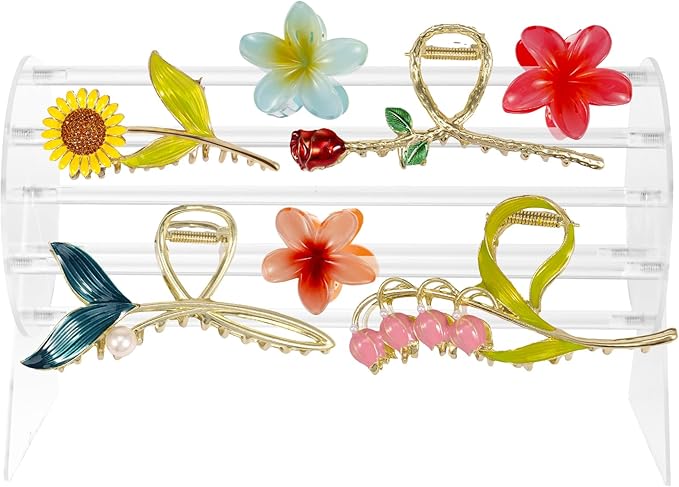 Acrylic Claw Clip Organizer Holder, 360-Degree Rotating Claw Clip Holder and Storage, Hair Clip Organizer Display Clear Stand for Women and Girls(Transparent)