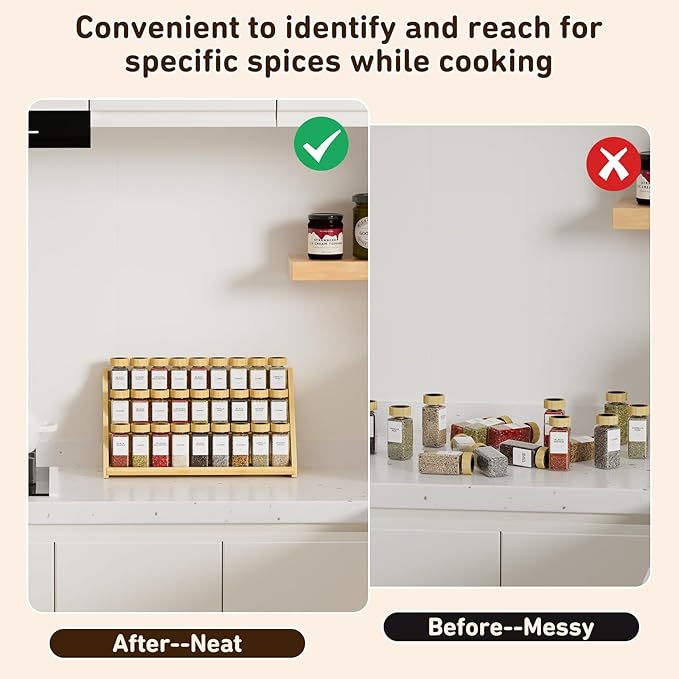 Spice Organizer, Bamboo 3 Tier Spice racks, Kitchen Seasoning Spices Rack, Suitable for Spice Organizers Such as Sitchen Countertops, Stoves, Sorage Rooms (M)