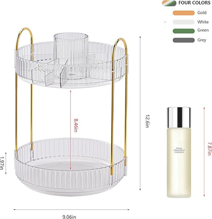 YCIA&DONE Rotating Makeup Organizer for Vanity, Large Capacity Make Up Storage Skin care Shelf Perfume Holders Cosmetic Dresser Organizer Countertop Spinning 360 (White Clear, 2Tiers)