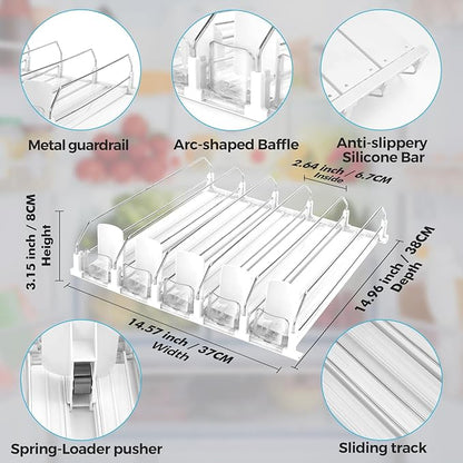 Drink Dispenser for Refrigerator, Self-Pushing Soda Can Organizer for Fridge, 5 Rows already Assembled, Automatic Can Dispenser with Spring Loaded for Refrigerator Holds 25 cans, White