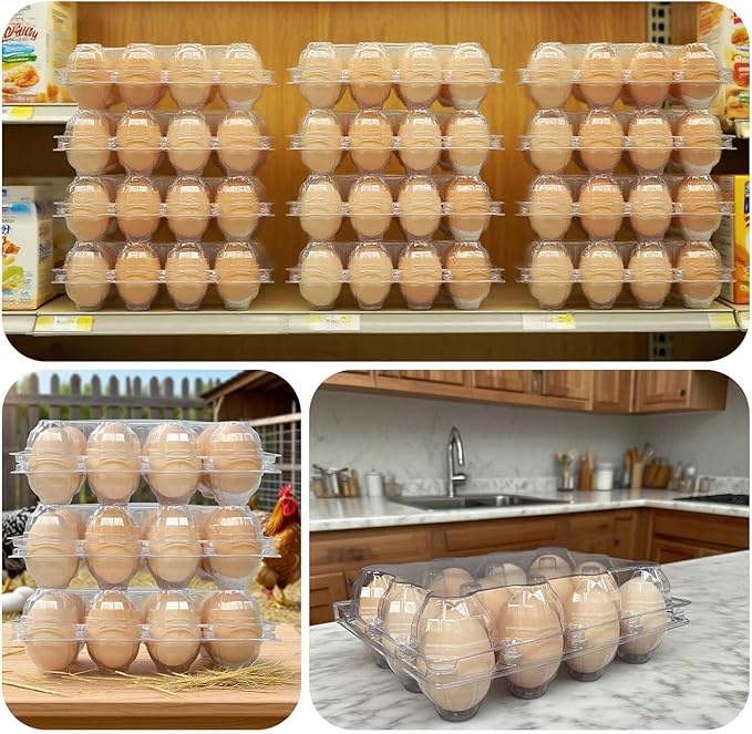 50-Pack of 12-Count Plastic Egg Cartons – Bulk Clear Reusable Egg Containers Holds Chicken Eggs | Egg Cartons Cheap Bulk, Eggs 12 Count,Suitable for farms, markets and families.