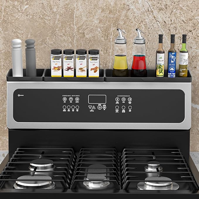 Foeacry Silicone Magnetic Shelf for Stove Top 30"/24"/20" for Kitchen Gadgets, Soft Flexible Strong Magnetic Heat Resistant Spice Rack Kitchen Organizer for Back of Oven