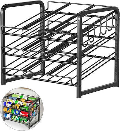 YOXIER Beverage Organizer Shelf Storage Rack Automatic Rolling 2 Tiers Large Capacity Beer Soda Holder Fridge Organizer Refrigerator Dispenser Black Dual Layer